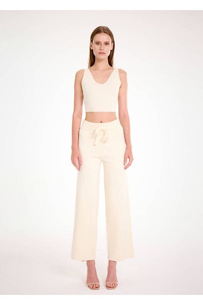 Knitss Πλεκτό μπλουζάκι V-Neck Crop Cream