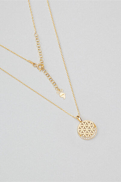 So CHIC... Zirkon Taş Detaylı Yaşam Çiçeği Figürlü 18 Ayar Sarı Altın Kaplama...