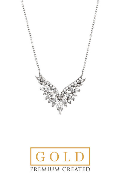 So CHIC... Beyaz Altın Sertifikalı Premium Markiz Taşlı Created Melek Kanadı Kolye