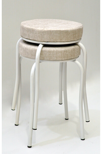 TABURECİM Tabure (2 ADET) Beyaz Ayaklı, Mina Kumaş, Metal Ahtapot Ayak