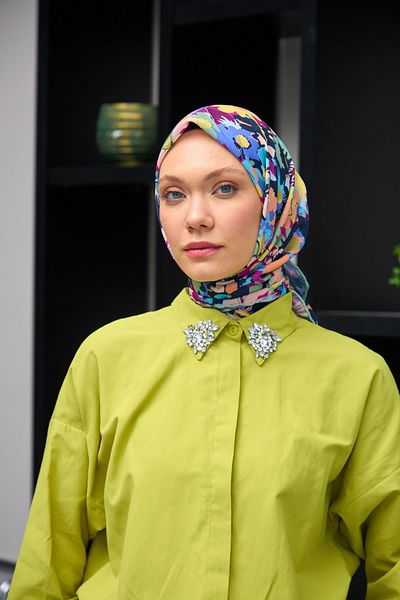 İpekhan Μαλακό κασκόλ Harmony Collection Navy Blue Yellow - 1179-07