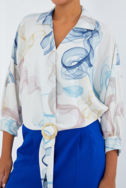 Bigdart Cămașă oversize din satin crop fluid pentru femei 906 - albastru