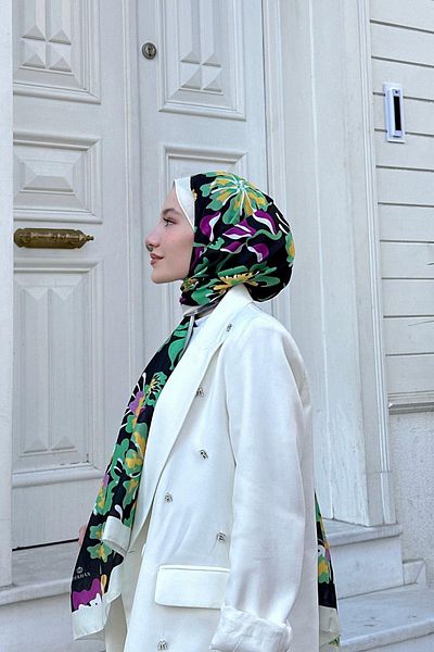 İpekhan Nature Freesia Soft Shawl - Μαύρο Πράσινο 3038-12