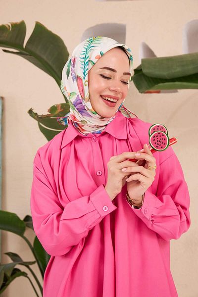 İpekhan Κασκόλ Vera Cream Fuchsia Cotton Viscose - İpekhan 1113-07