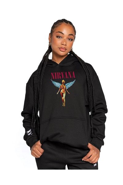 The Champ Clothing Φούτερ με κουκούλα Fleece Nirvana Angel με στάμπα μαύρου Unisex με κουκούλα