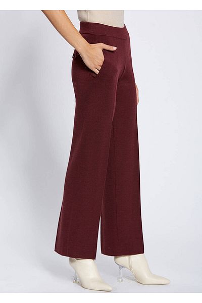 Knitss Burgundy Merino Wool Knitwear Trousers with Pocket Detail