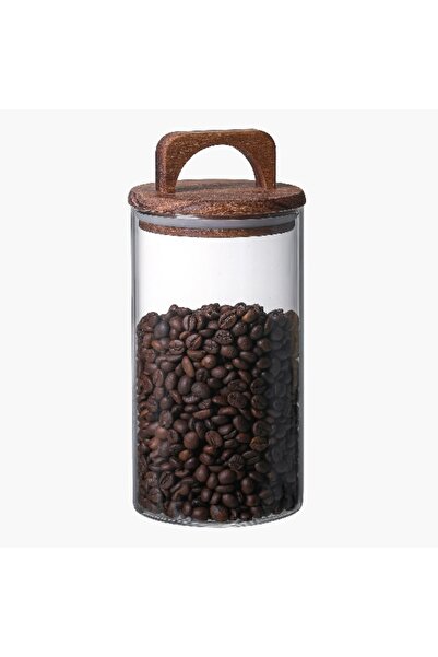 Home Box Zen Borosilicate Glass Storage Jar with Wooden Lid - 900 ml