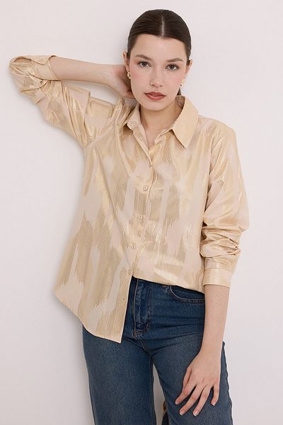 Bigdart Women's Beige Gold Varak Patterned Shirt 20253