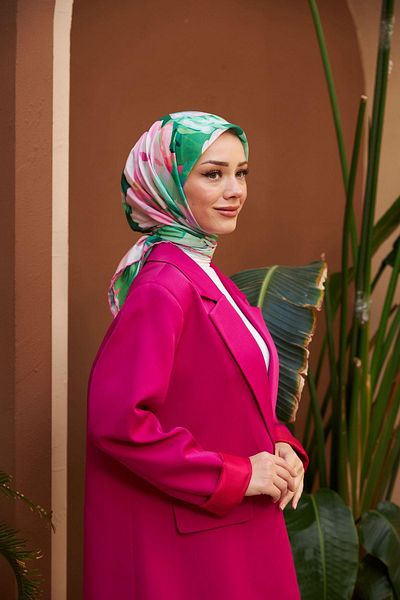 İpekhan Nature Line Rose Soft Scarf Green Pink 1156-13