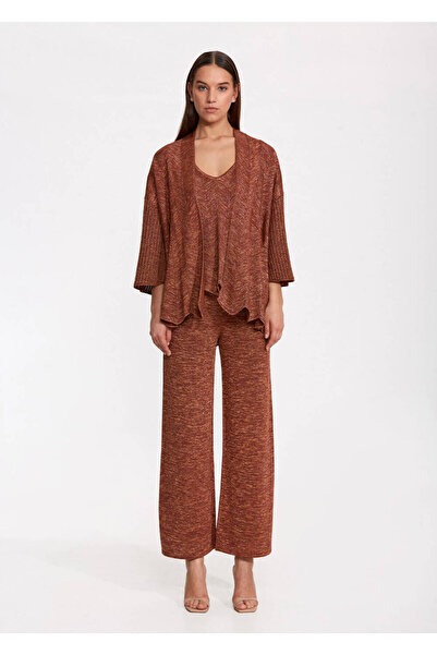 Knitss Openwork Braided Oversize Bronze Knitwear Cardigan