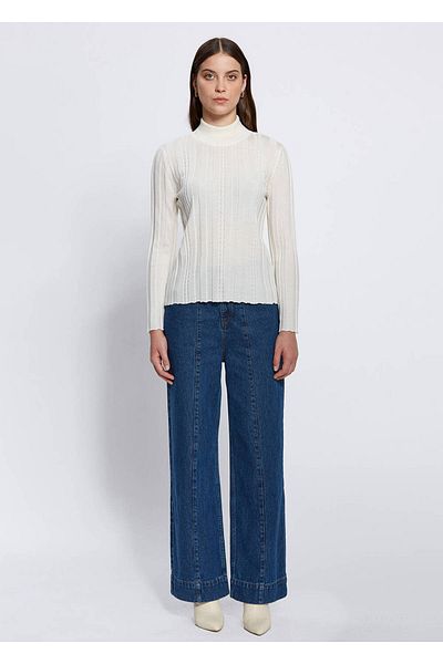 Knitss Long Sleeve Turtleneck Merino Wool Ecru Sweater