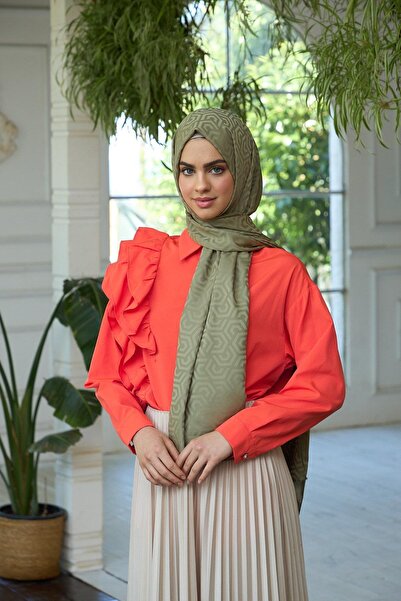 İpekhan 9013-09 Model Summer Sparkle Collection - Silky Jacquard Khaki Shawl