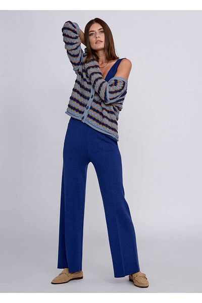 Knitss Cardigan din tricot din bumbac organic amestecat albastru Camel