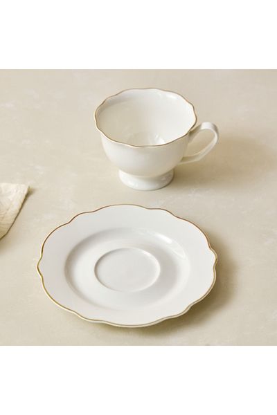 Home Box كوب شاي وطبق عاجي - 220 مل