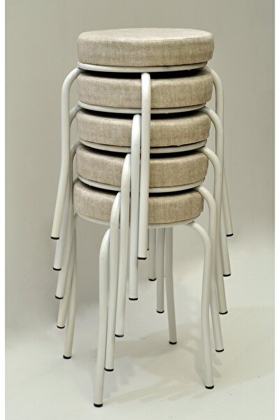 TABURECİM Tabure (5 ADET) Beyaz Ayaklı, Mina Kumaş, Metal Ahtapot Ayak Aygl-289