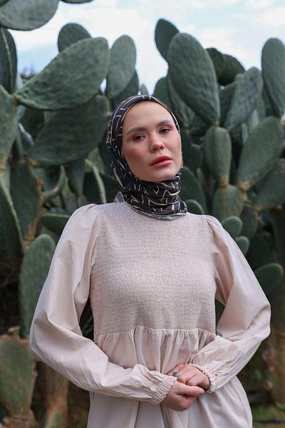 İpekhan Evoline Pattern Μαλακό Κασκόλ Mink Black 1168-09