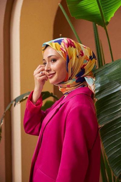 İpekhan Relax Rainbow Soft Scarf Navy Blue Yellow 1154-07