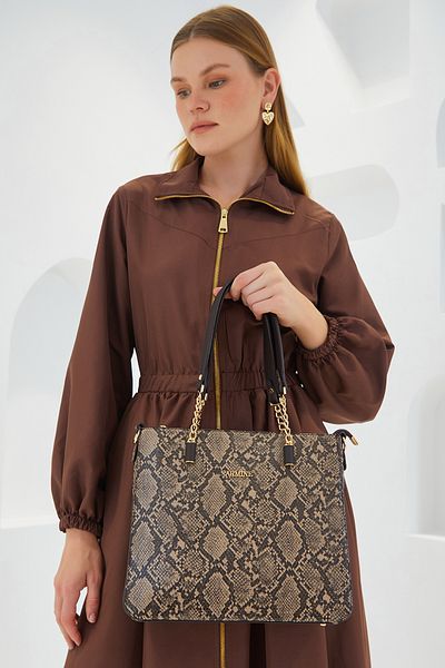 Bigdart Armine Γυναικεία Milk Brown Μαύρη Αλυσίδα λεπτομερή Τσάντα ώμου με λουρί010156