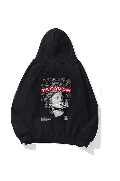 The Champ Clothing Φούτερ με κουκούλα Fleece The Olympian Printed Μαύρο Unisex Hoodie φούτερ
