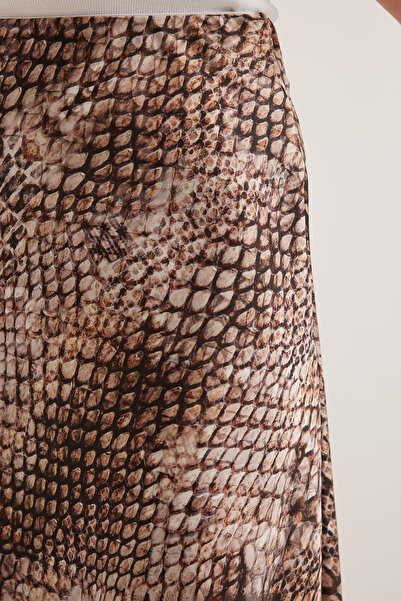 Bigdart Kadın Kahve Bej Desenli Saten Etek 15877