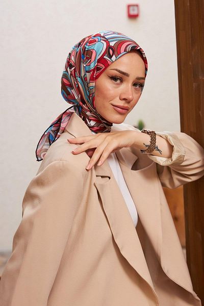 İpekhan Geo Oval Soft Scarf Red 1158-07