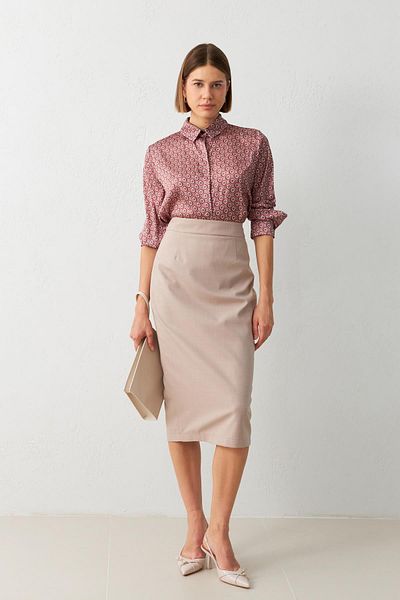 Setre Mink Midi Pencil Skirt with Waist Seat