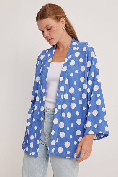 Bigdart Blau-weiß gepunkteter Strickkimono für Damen 5862
