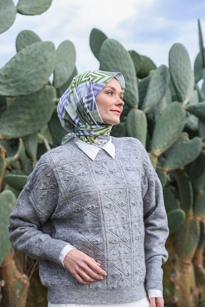 İpekhan Μαλακό κασκόλ LunaLiner Pattern Lilac Khaki 1166-11