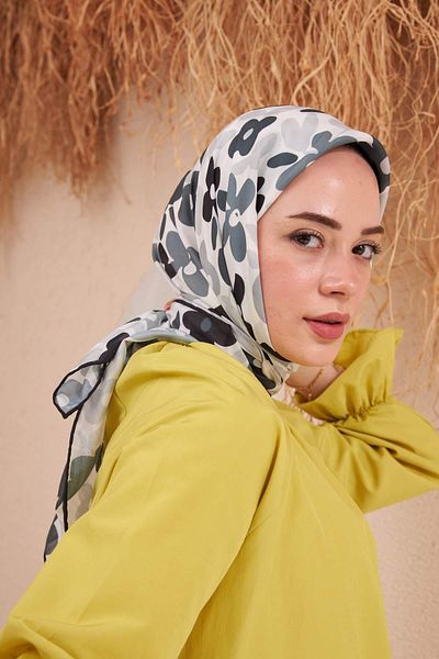 İpekhan İpekhan Flowers Series Λευκό μαύρο βαμβακερό κασκόλ βισκόζης 1122-13