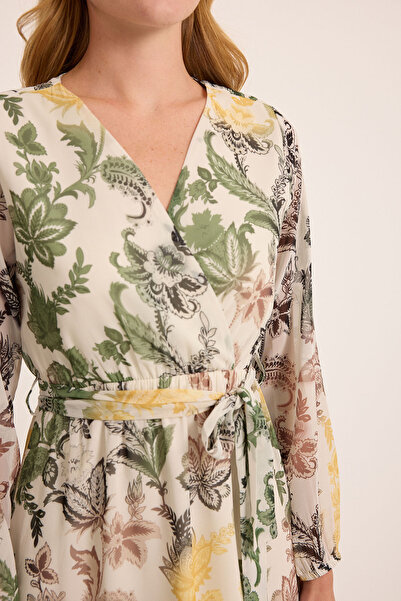 Bigdart Dámske šifónové šaty so zelenožltou kvetinovou potlačou 2134