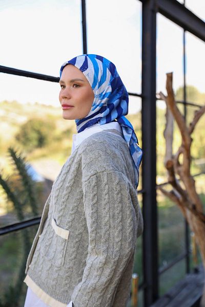 İpekhan Μαλακό κασκόλ Amanda Pattern Navy Blue 1170-12