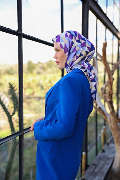 İpekhan Μαλακό κασκόλ Triano Pattern Violet Turquoise 1171-14