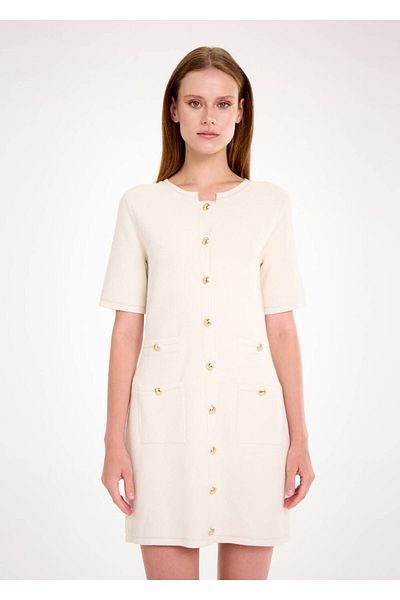 Knitss Ecru Mini Knitwear Dress with Special Knit Detail