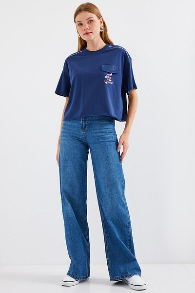 Bigdart 4321 Oversize T-Shirt με λεπτομέρεια τσέπης - Navy Blue