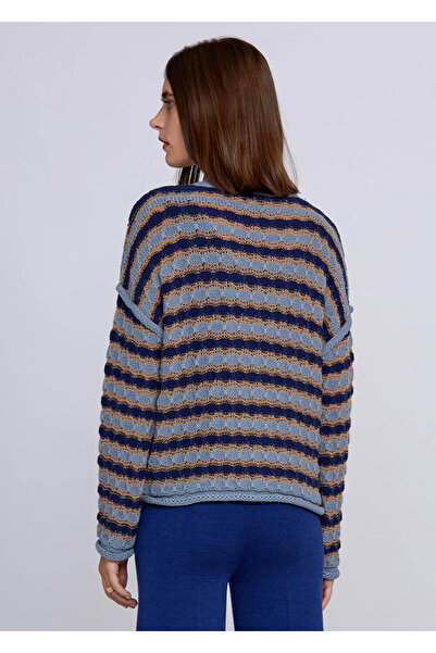 Knitss Organik Pamuk Karışımlı Mavi Camel Triko Hırka