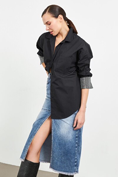 Setre Cămașă cu mânecă lungă suprapusă cu detalii din piatră neagră