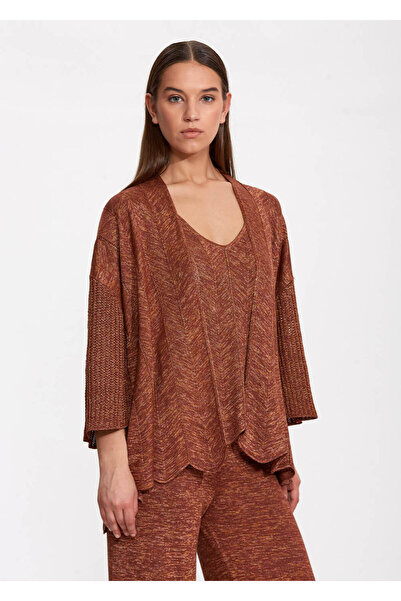 Knitss Openwork Braided Oversize Bronze Knitwear Cardigan