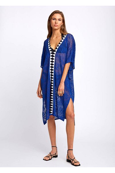 Knitss Tunica de tricotaj albastru cu model amestecat de in