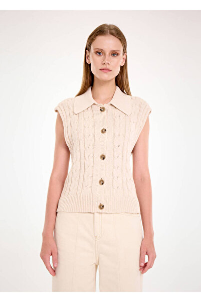 Knitss Organik Pamuk Düğme Kapamalı Krem Triko