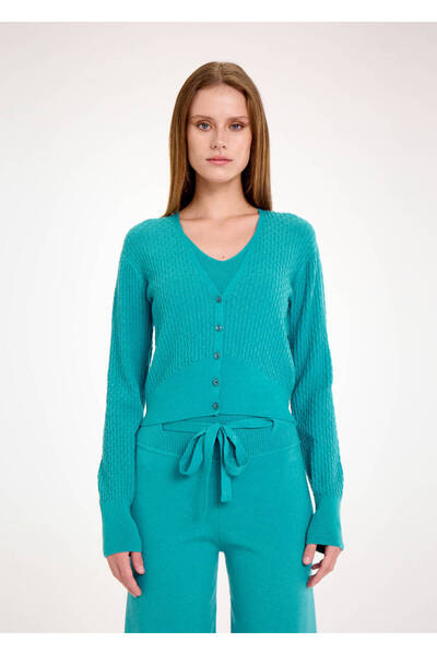 Knitss V-Neck Turquoise Knitwear Cardigan