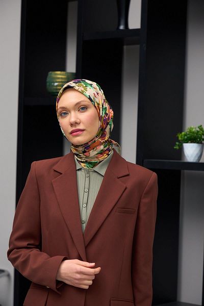 İpekhan Harmony Collection Navy Blue Pink Green Soft Scarf - 1179-05
