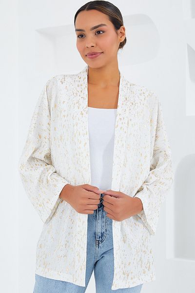 Bigdart Ecrufarbener vergoldeter Strickkimono für Damen 5925
