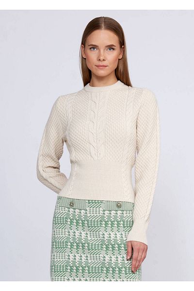 Knitss Tricotaj cu model de împletitură de păr Culoare crem Gât rotund
