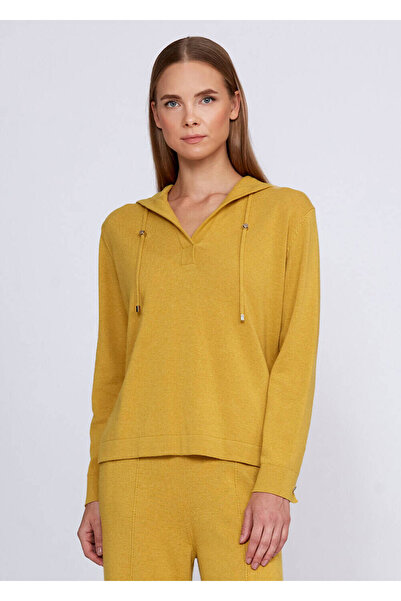 Knitss Kaşmir Karışımlı Kapüşonlu Sarı Triko Üst