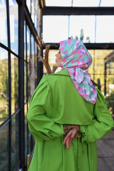 İpekhan Triano Desen М'який шарф Водяно-зелений Рожевий 1171-05