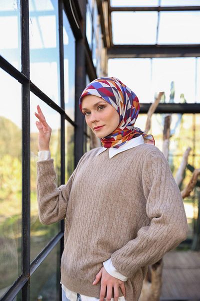 İpekhan Μαλακό κασκόλ Triano Pattern Anthracite Red 1171-15