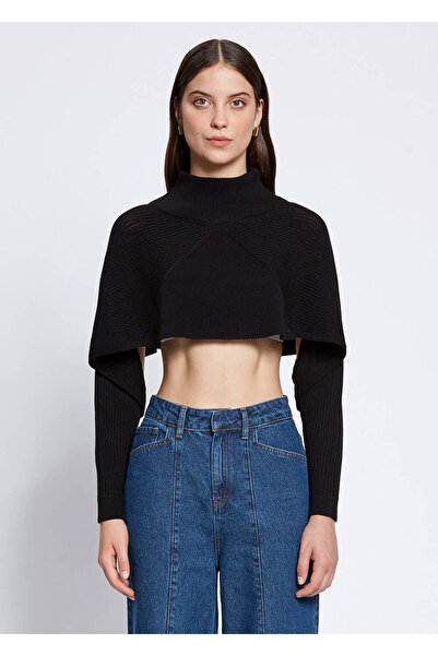 Knitss Dökümlü Kısa Siyah Triko Üst
