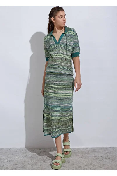 Knitss Green Knitwear Skirt with Slit Detail