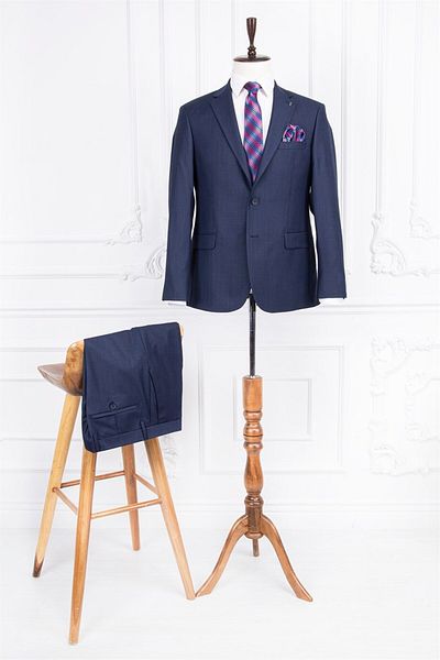 PR PACO ROMANO ART OF FASHİON Men's Regular Fit Mono Collar Light Navy Blue Suit