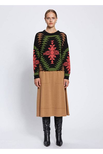 Knitss Tricotaj cu modele etnice Intersia Negru Verde